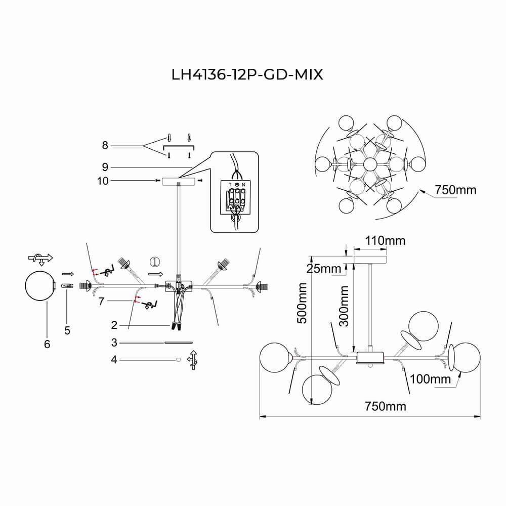 Подвесная люстра Lumien Hall Ilmari LH4136/12P-GD-MIX в Санкт-Петербурге