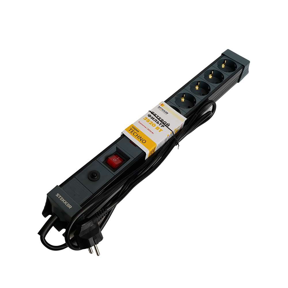 Сетевой фильтр 6-местный с/з Stekker Techno HM22-61-02 50159 в Санкт-Петербурге