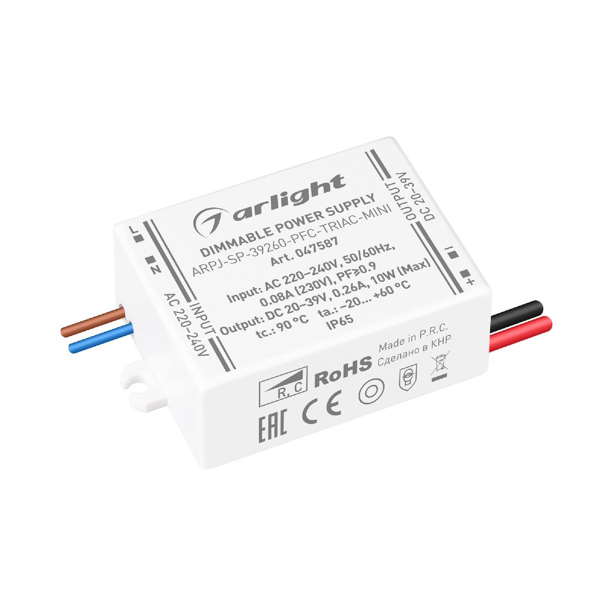 Блок питания Arlight ARPJ-SP-39260-PFC-TRIAC-MINI (10W, 20-39V, 260mA) 047587 в Санкт-Петербурге