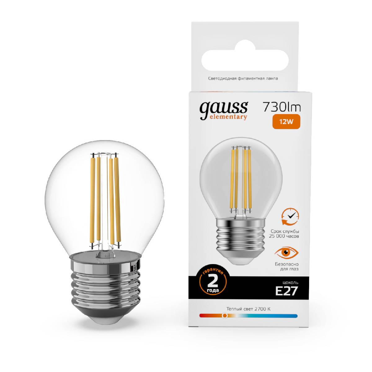 Лампа светодиодная Gauss Filament Elementary E27 12W 2700K 52212 в Санкт-Петербурге