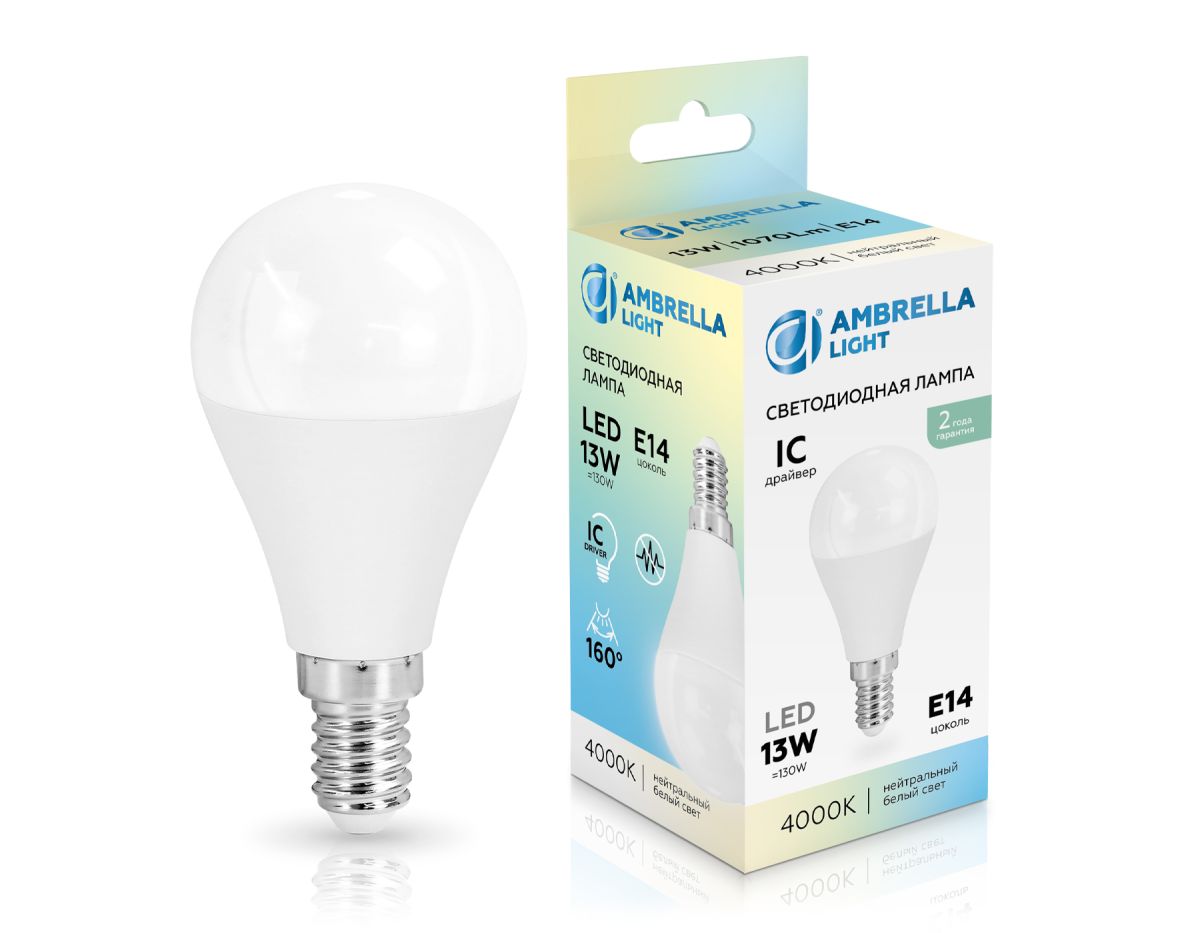Светодиодная лампа Ambrella Light Bulbing E14 13W 4000K шар 451314 в Санкт-Петербурге