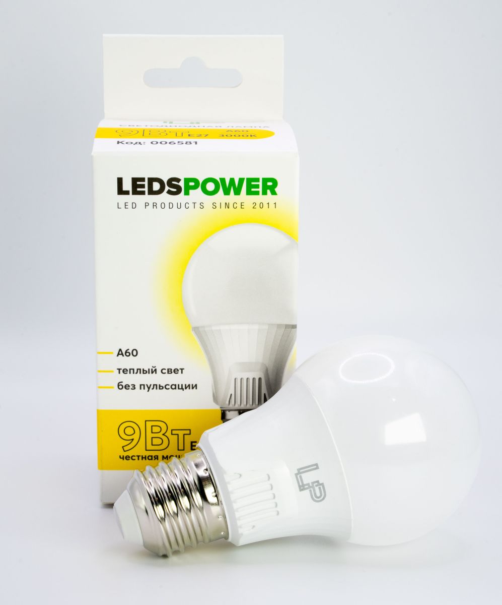Светодиодная лампа LEDS POWER A60 E27 9Вт 3000К 006581 в Санкт-Петербурге
