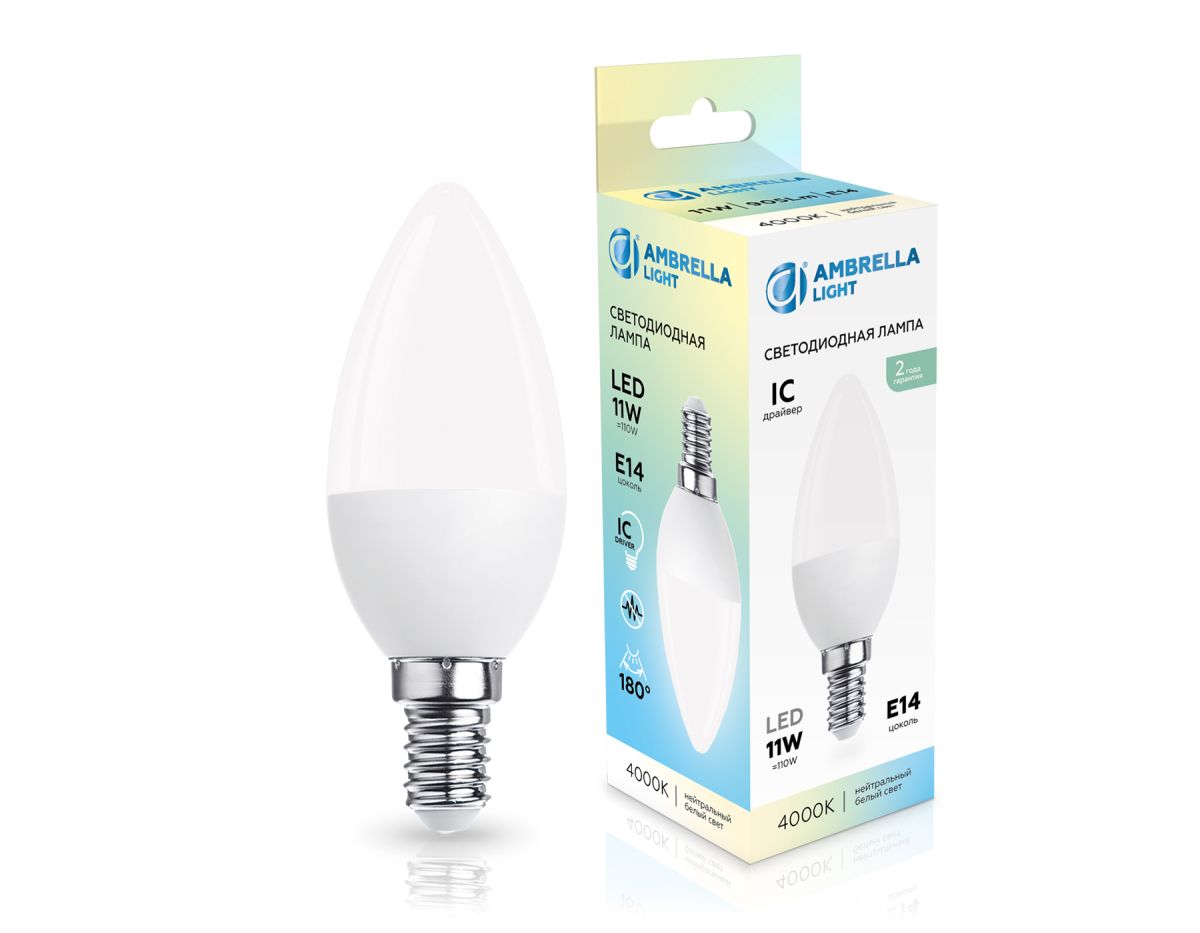 Светодиодная лампа Ambrella Light Bulbing E14 11W 4000K свеча 371114 в Санкт-Петербурге