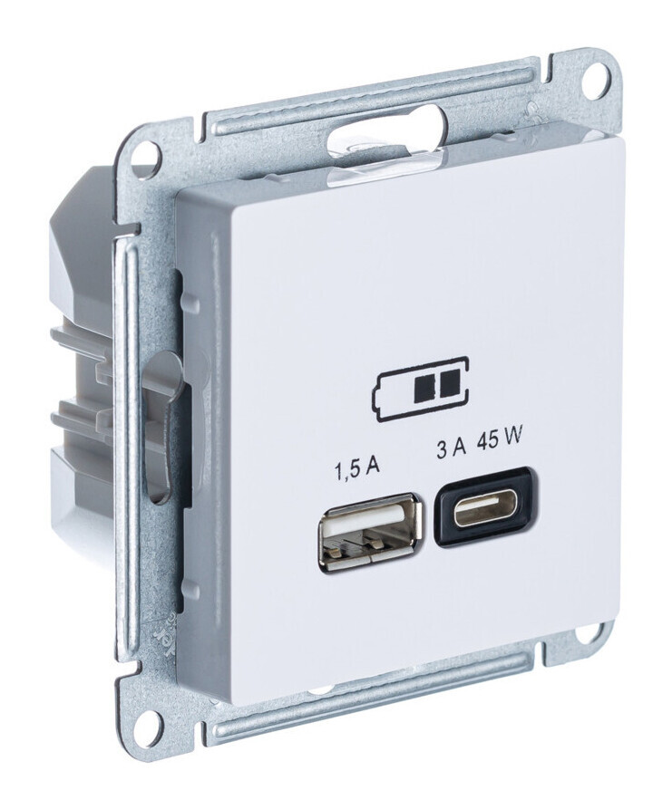 Розетка USB A + тип-C 45Вт высокоскор.заряд. QC, PD, механизм Systeme Electric AtlasDesign Лотос ATN001329 в #REGION_NAME_DECLINE_PP#