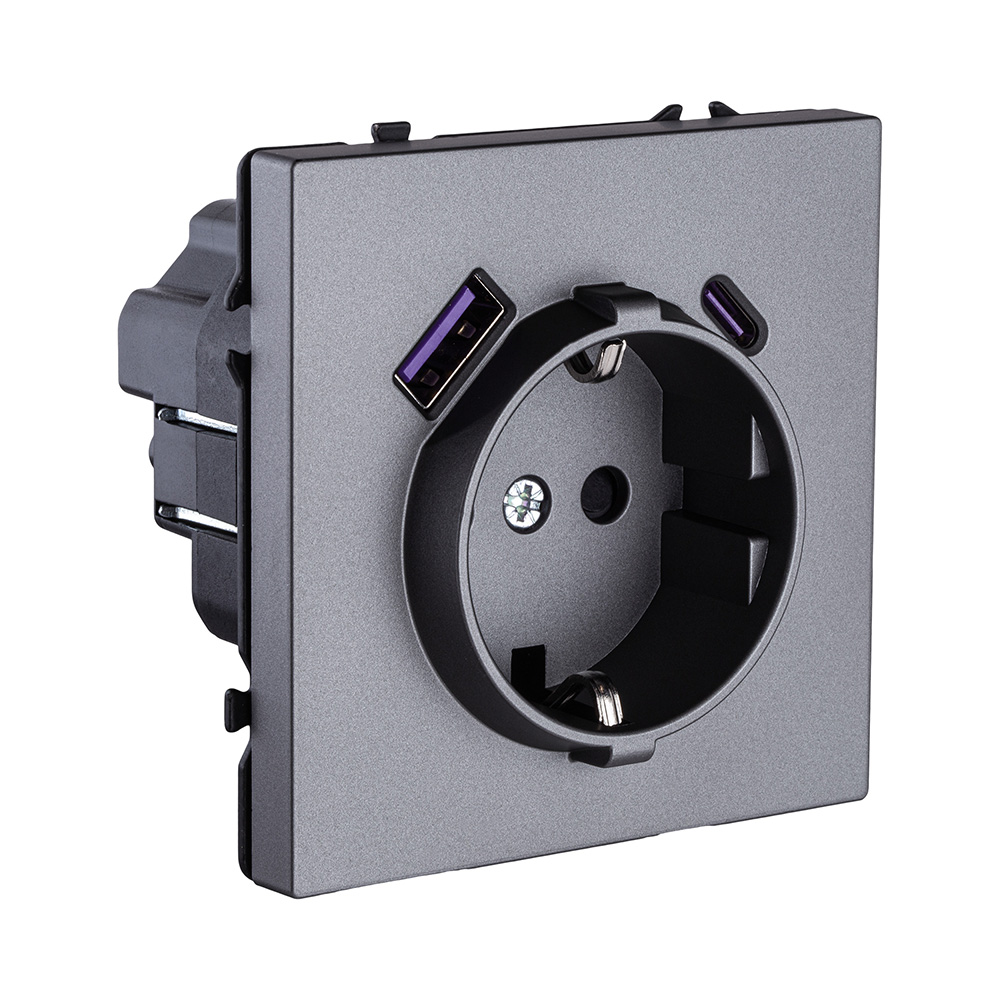 Розетка штепсельная SCHUKO 16A/250 В с USB A+C 20W, серый Kollinger Eclipse EC-016GY в #REGION_NAME_DECLINE_PP#