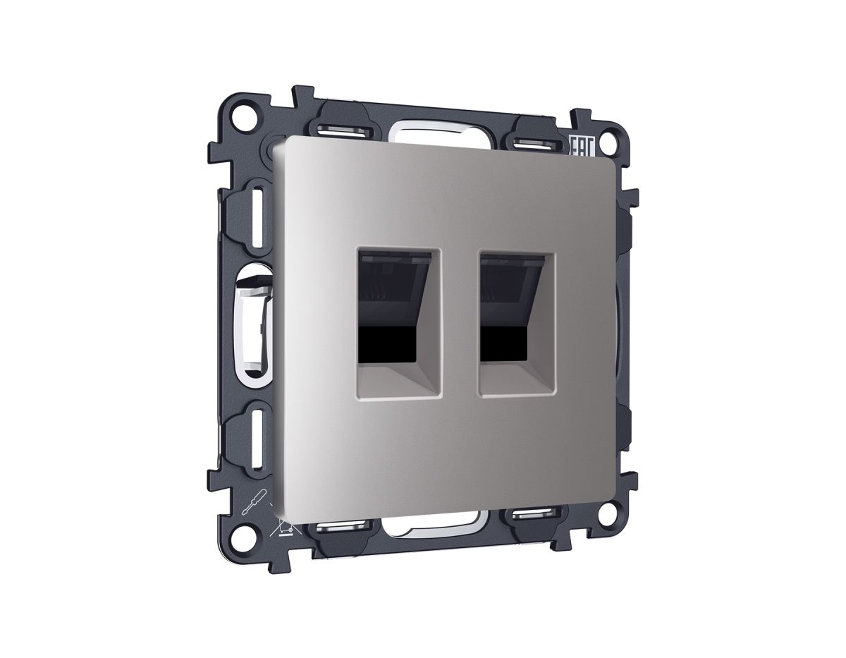 Комплект механизма компьютерной двойной розетки RJ-45 Ambrella Volt MA512110 (8P8C) CAT6 с автоматической защитной шторкой Alfa Сталь матовый Quant в Санкт-Петербурге