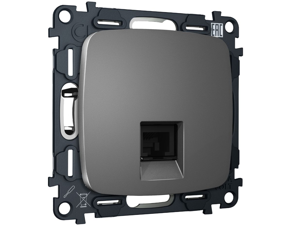 Комплект механизма компьютерной розетки Ambrella Volt RJ-45 (8P8C) CAT6A экранированной с автоматической защитной шторкой OMEGA MO662005 Антрацит серый QUANT (OP6620, VM185) в Санкт-Петербурге