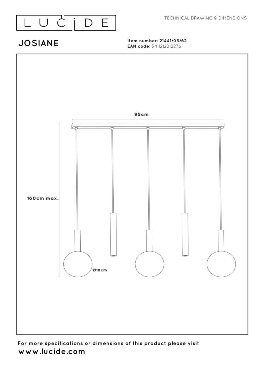 Подвесной светильник Lucide Josiane 21441/05/62 в Санкт-Петербурге