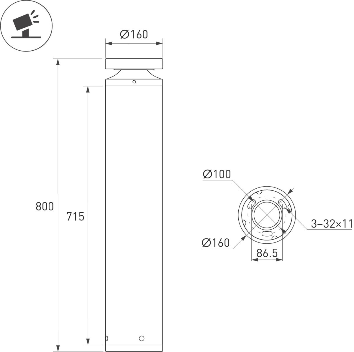 Ландшафтный светильник Arlight LGD-OTIS-20W-H800 Warm3500-MIX (Вишня, 315 deg, 230V) (IP65 Металл) 055762 в Санкт-Петербурге