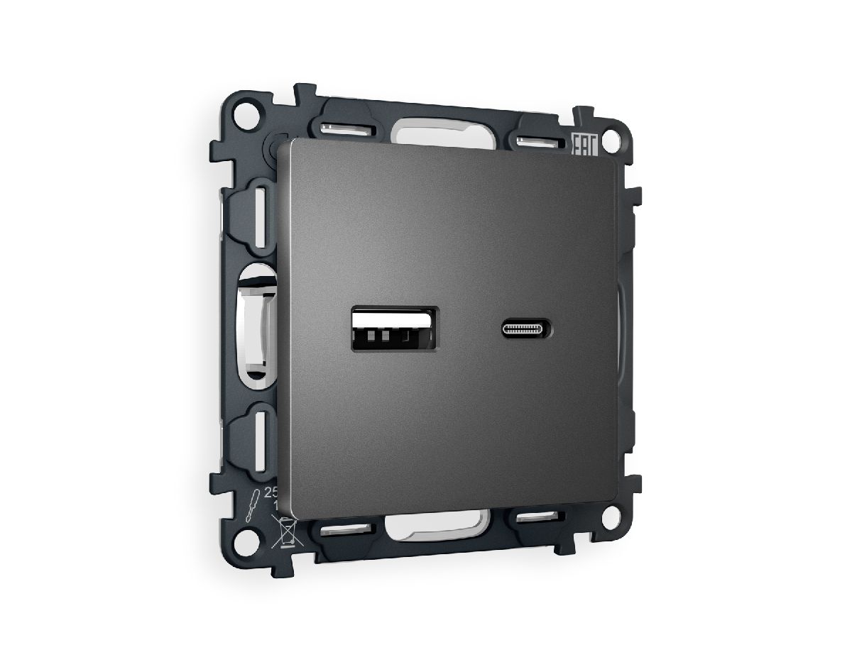 Комплект механизма розетки 2USB A+C 20W (быстрая зарядка) Ambrella Volt Alfa MA661010 в Санкт-Петербурге