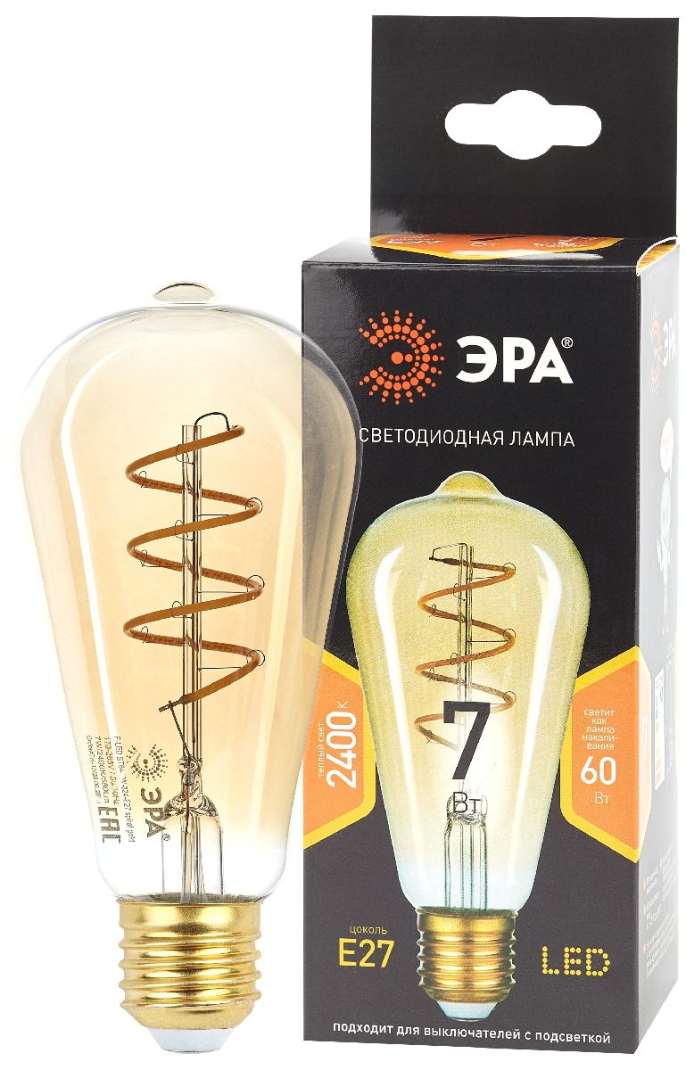 Лампа светодиодная Эра E27 7W 2400K F-LED ST64-7W-824-E27 spiral gold Б0047665 в #REGION_NAME_DECLINE_PP#