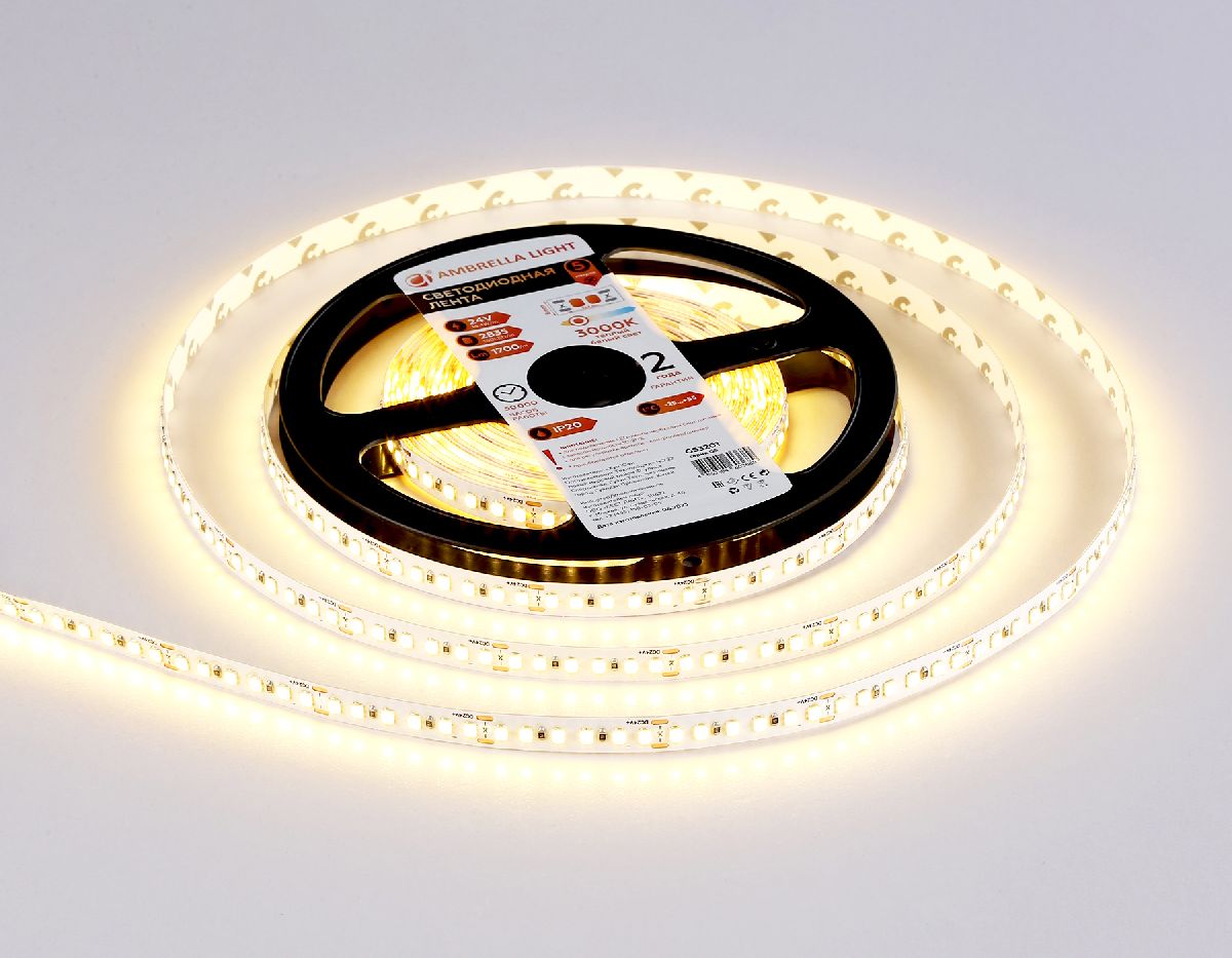 Светодиодная лента Ambrella Light LED Strip 24В 2835 14,4Вт/м 3000K 5м IP20 GS3201 в Санкт-Петербурге