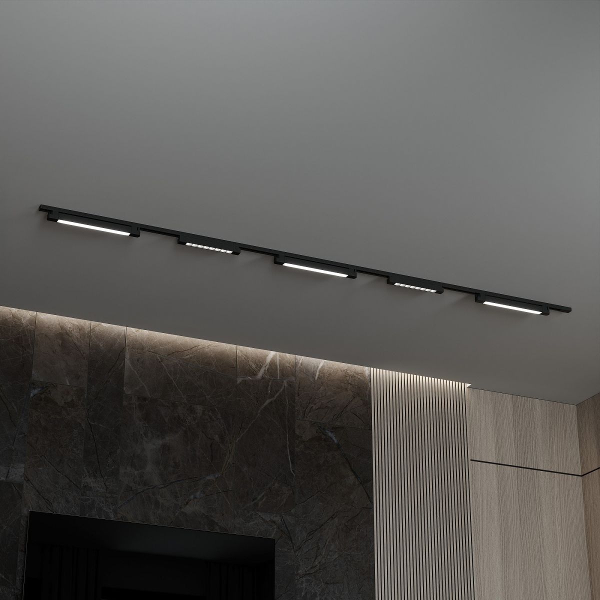 Трековая система со светильниками №8 однофазная накладная Skylite (220В, форма - прямая, 3м, 3000K) черная Hesby Lighting HSBL_kompl_S008_NI3B3K в Санкт-Петербурге