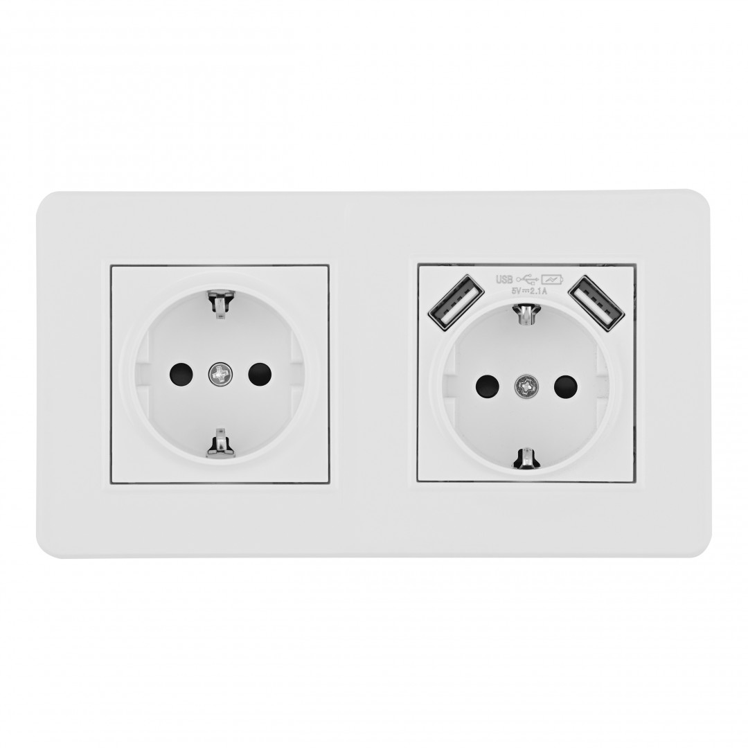 Розетка двойная (двухпостовая) с/з и шторками + USB Arte Milano SET16-2-47-1-40-1 white в Санкт-Петербурге