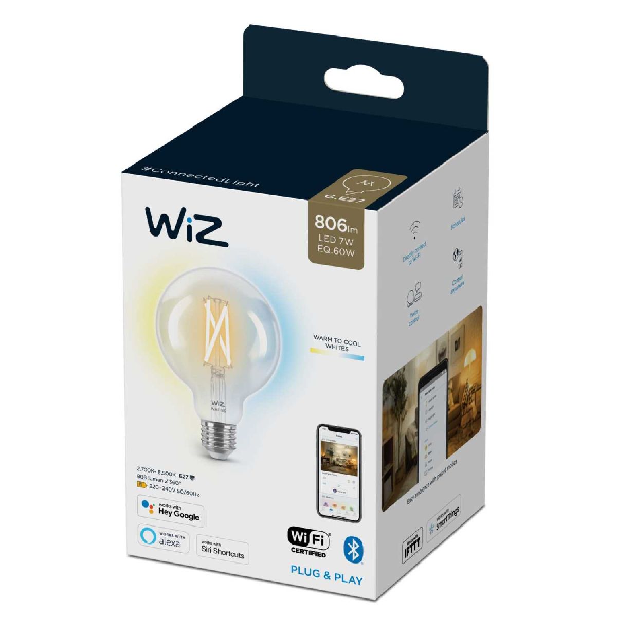 Умная светодиодная лампа Wiz Wi-Fi BLE60WG95E27927-65CL1PF/6 E27 7W 2700/6500K 929003018201 в #REGION_NAME_DECLINE_PP#