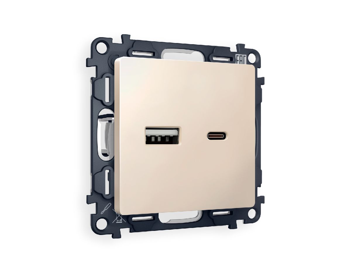 Комплект механизма розетки 2USB A+C 20W (быстрая зарядка) Ambrella Volt Alfa MA331010 в Санкт-Петербурге
