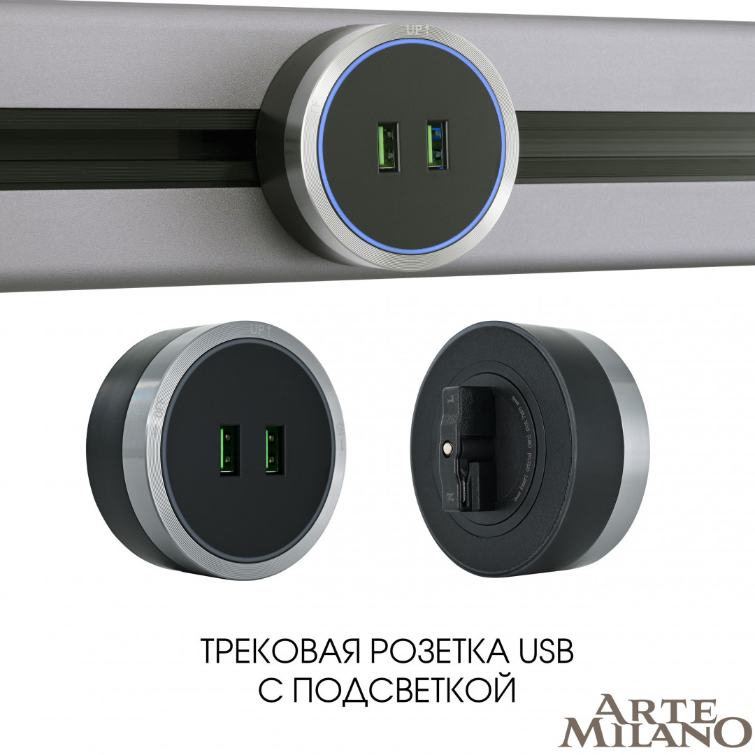 Трековая розетка Arte Milano Am-track-sockets 380066TS LED/USBx2 Grey в Санкт-Петербурге