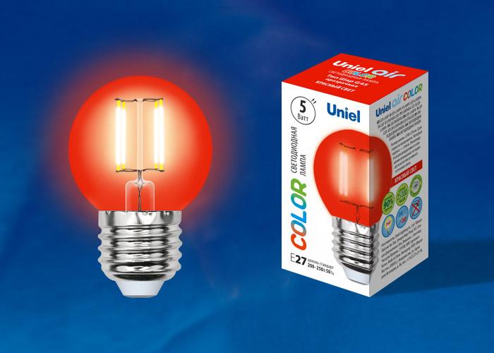 Лампа светодиодная филаментная (UL-00002985) Uniel E14 5W красный LED-G45-5W/RED/E14 GLA02RD в #REGION_NAME_DECLINE_PP#