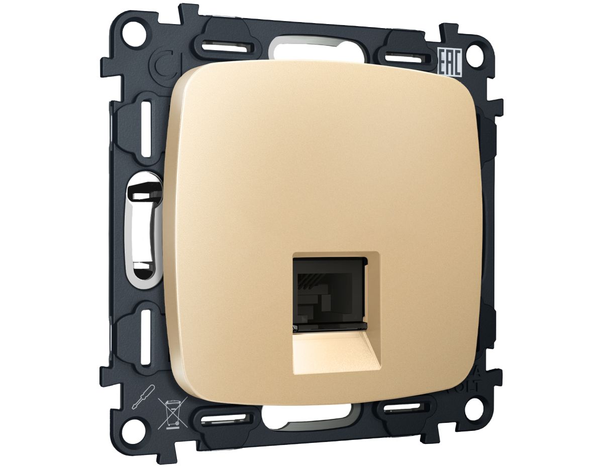 Комплект механизма компьютерной розетки Ambrella Volt RJ-45 (8P8C) CAT6A экранированной с автоматической защитной шторкой OMEGA MO612005 Шампань QUANT (OP6120, VM185) в Санкт-Петербурге