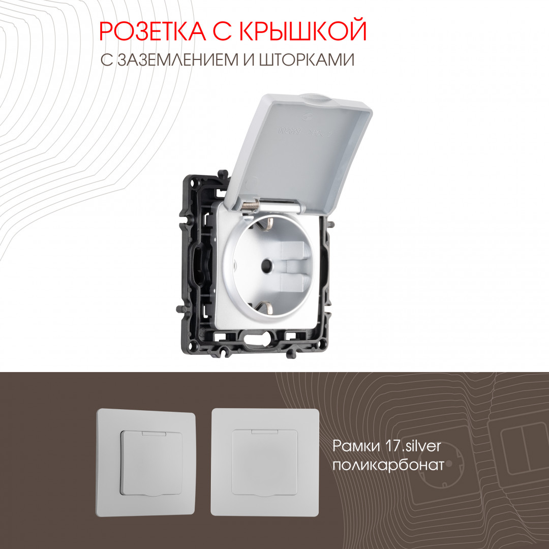 Розетка с заземлением, шторками и защитной крышкой Arte Milano 217.41-1.silver в Санкт-Петербурге