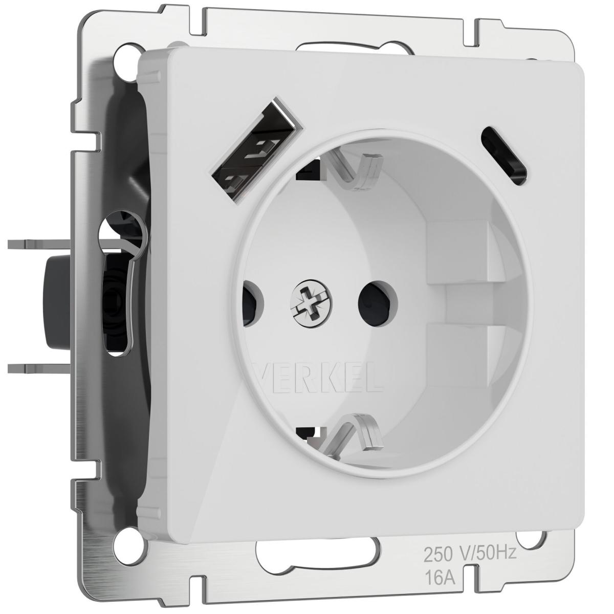Розетка с заземлением, шторками и USB тип A+C Werkel 4690389197345 W1171741 a064014 в Санкт-Петербурге