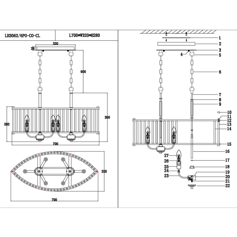 Подвесная люстра Lumien Hall Lenora LH3062/6PO-CO-CL в Санкт-Петербурге