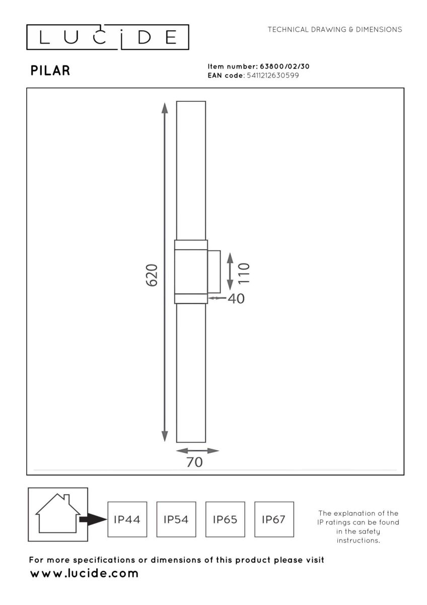 Уличный настенный светильник Lucide Pilar 63800/02/30 в Санкт-Петербурге
