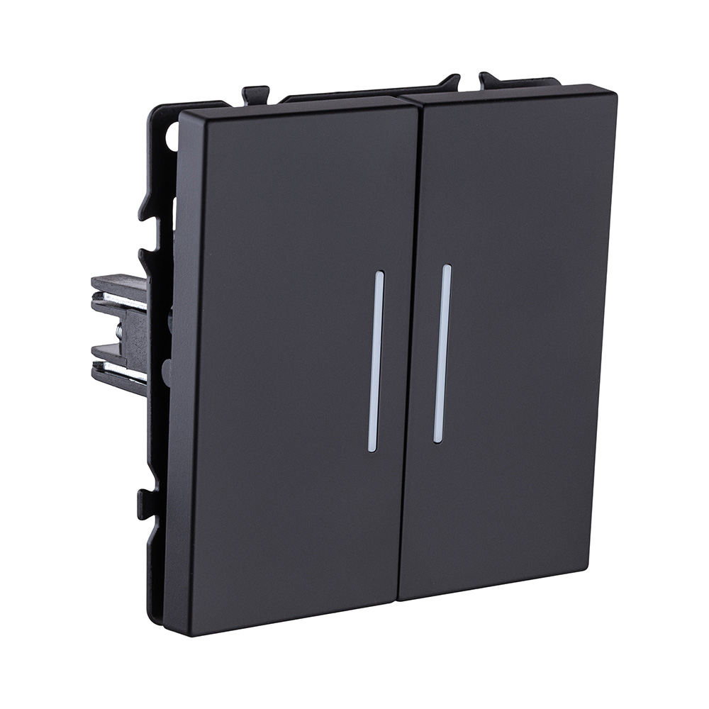 Выключатель 2-клавишный 10А/250В с LED подсветкой, черный матовый Kollinger Eclipse EC-010BK в #REGION_NAME_DECLINE_PP#