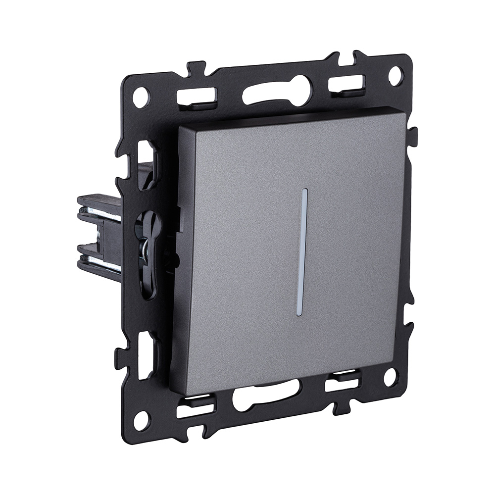 Выключатель кнопочный 1-клавишный 10А/250В с LED подсветкой, серый Kollinger Asthetik AS-012GY в #REGION_NAME_DECLINE_PP#