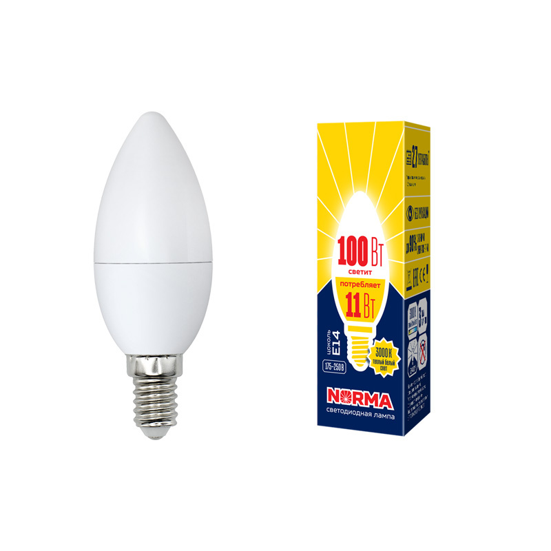 Лампа светодиодная (UL-00003812) Volpe E14 11W 3000K матовая LED-C37-11W/WW/E14/FR/NR в #REGION_NAME_DECLINE_PP#