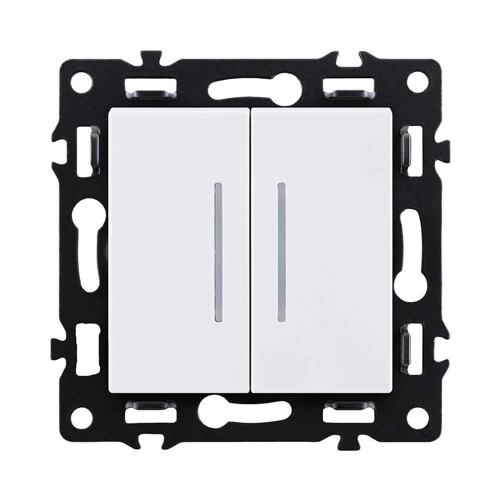 Выключатель 2-клавишный проходной 10А/250В с LED подсветкой, белый Kollinger Asthetik AS-011WH в #REGION_NAME_DECLINE_PP#