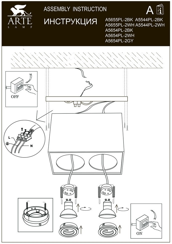 Потолочный светильник Arte Lamp A5655PL-2WH в Санкт-Петербурге