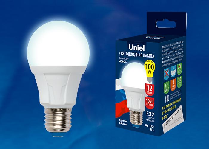 Лампа светодиодная (UL-00002004) Uniel E27 10W 6500K матовая LED-A60 10W/DW/E27/FR PLP01WH в #REGION_NAME_DECLINE_PP#