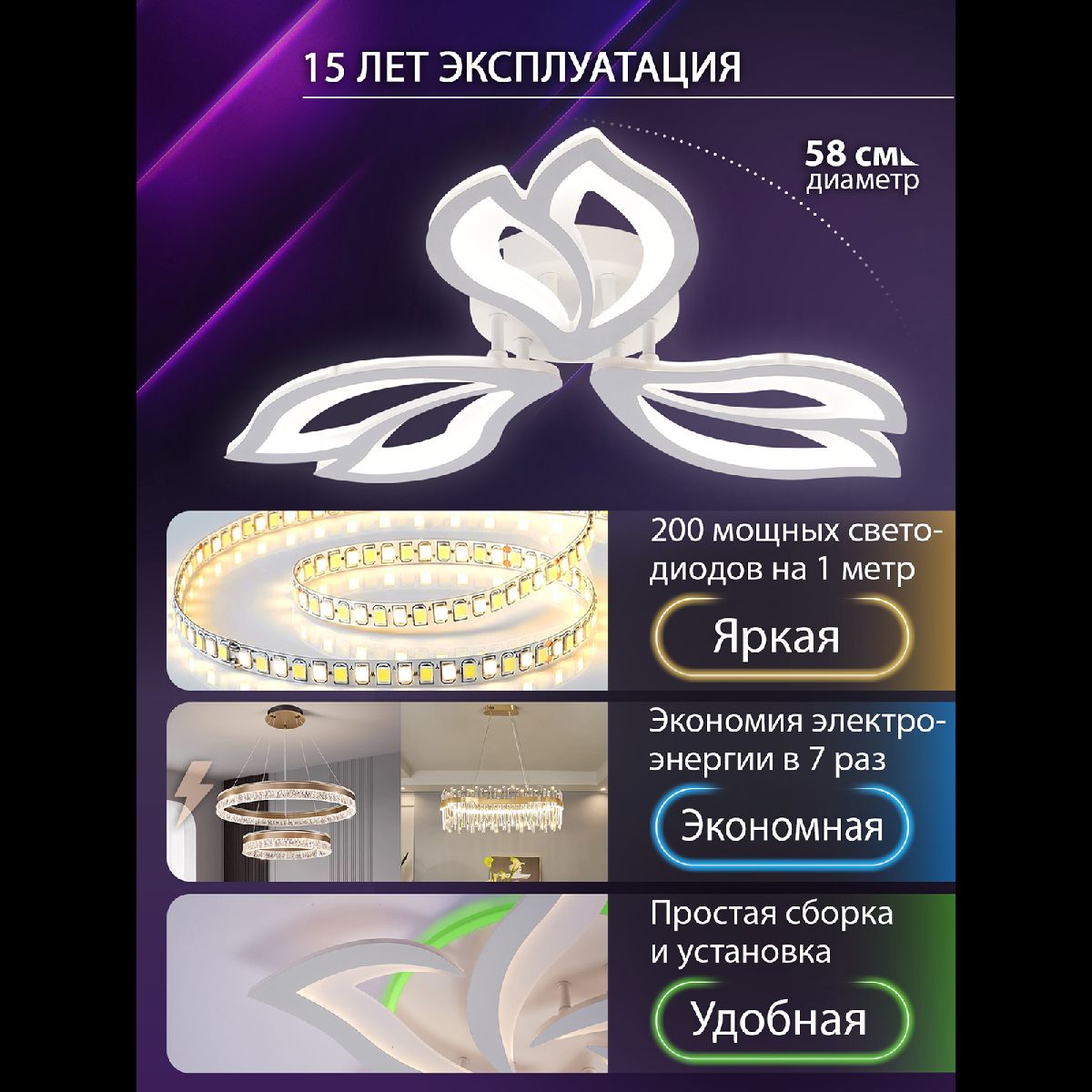 Потолочная люстра Natali Kovaltseva Fortuna LED LAMPS 81107/2C в Санкт-Петербурге