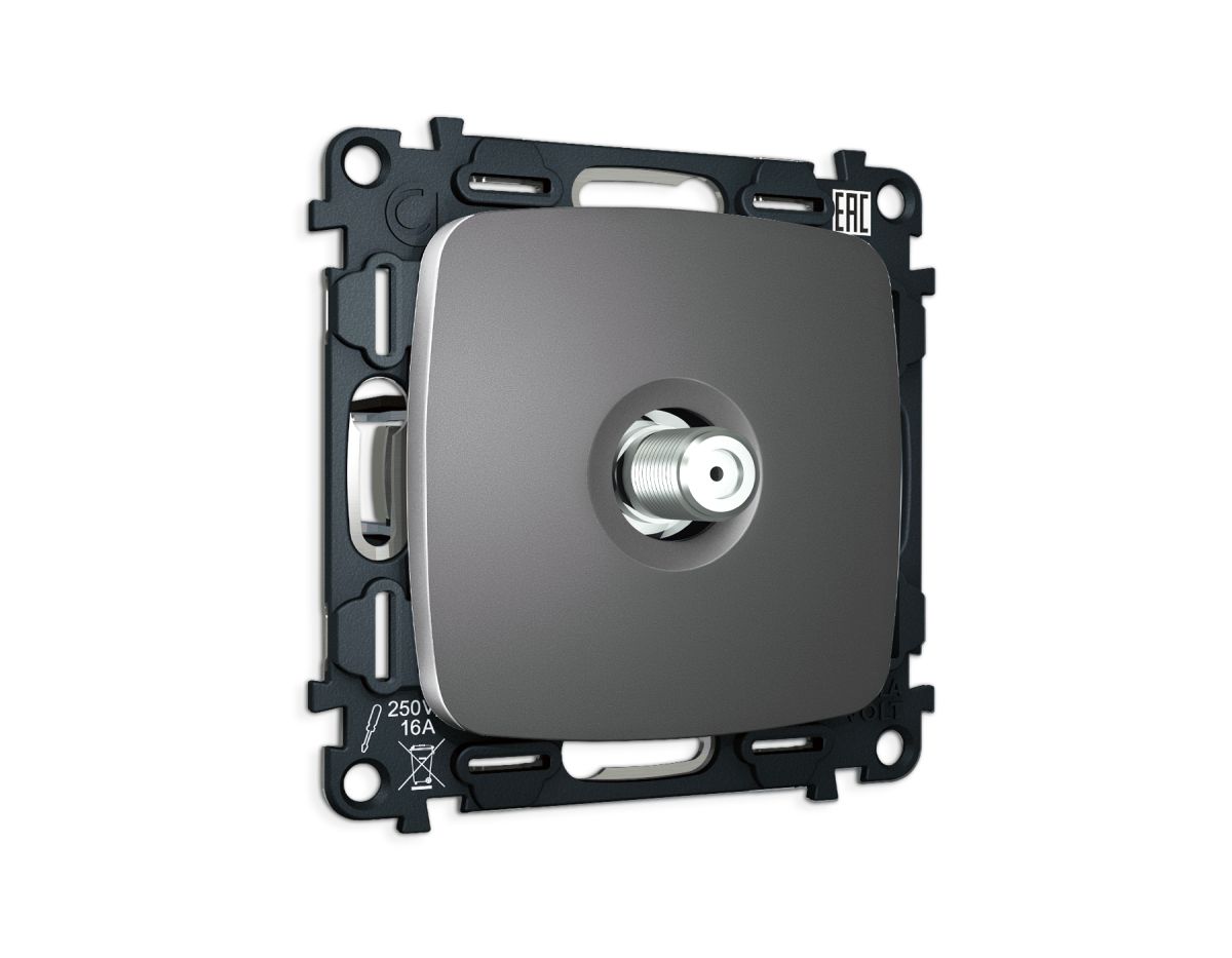 Комплект механизма TV розетки Ambrella Volt SAT 5-2400MHz 3.5dB OMEGA MO663050 Антрацит серый QUANT (OP6630, VM215) в Санкт-Петербурге