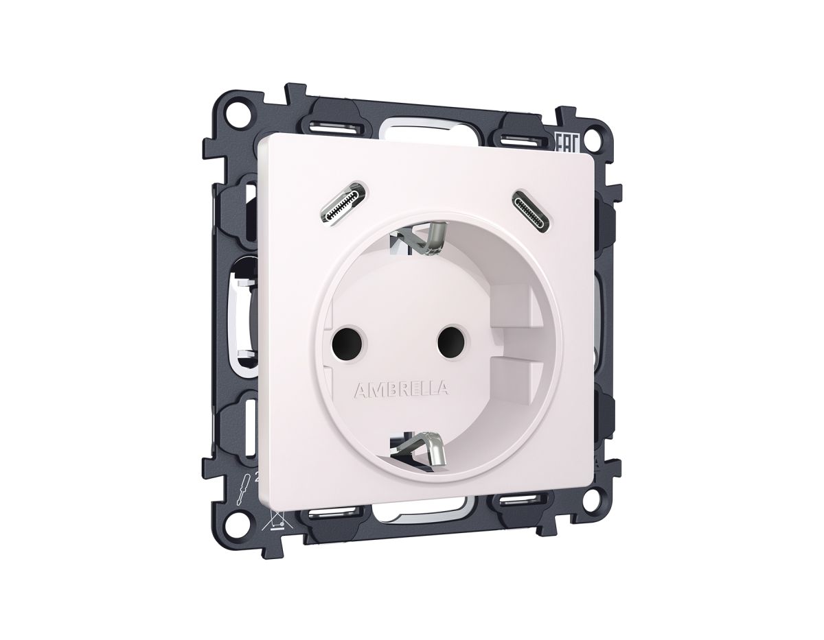 Комплект механизма электрической розетки 2USB С+C 20W Ambrella Volt MA210510 (быстрая зарядка) с/з на винтовых зажимах 16A-250V Alfa Жемчуг Quant в #REGION_NAME_DECLINE_PP#