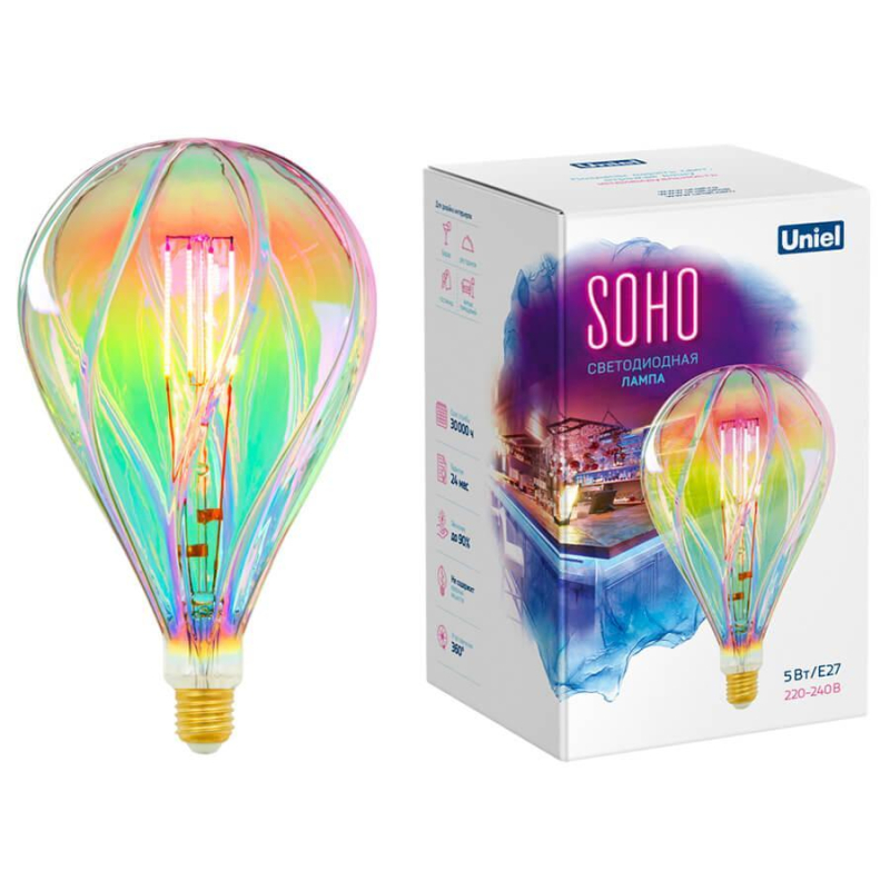 Лампа светодиодная филаментная (UL-00005917) Uniel E27 5W 2250K LED-SF31-5W/SOHO/E27/CW RAINBOW GLS77RB в #REGION_NAME_DECLINE_PP#