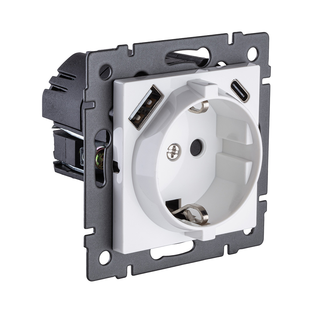 Розетка штепсельная SCHUKO 16A/250 В с USB A+C 20W, белый Kollinger REA-004WH для Aspekt, Eleganz, Reflex в #REGION_NAME_DECLINE_PP#
