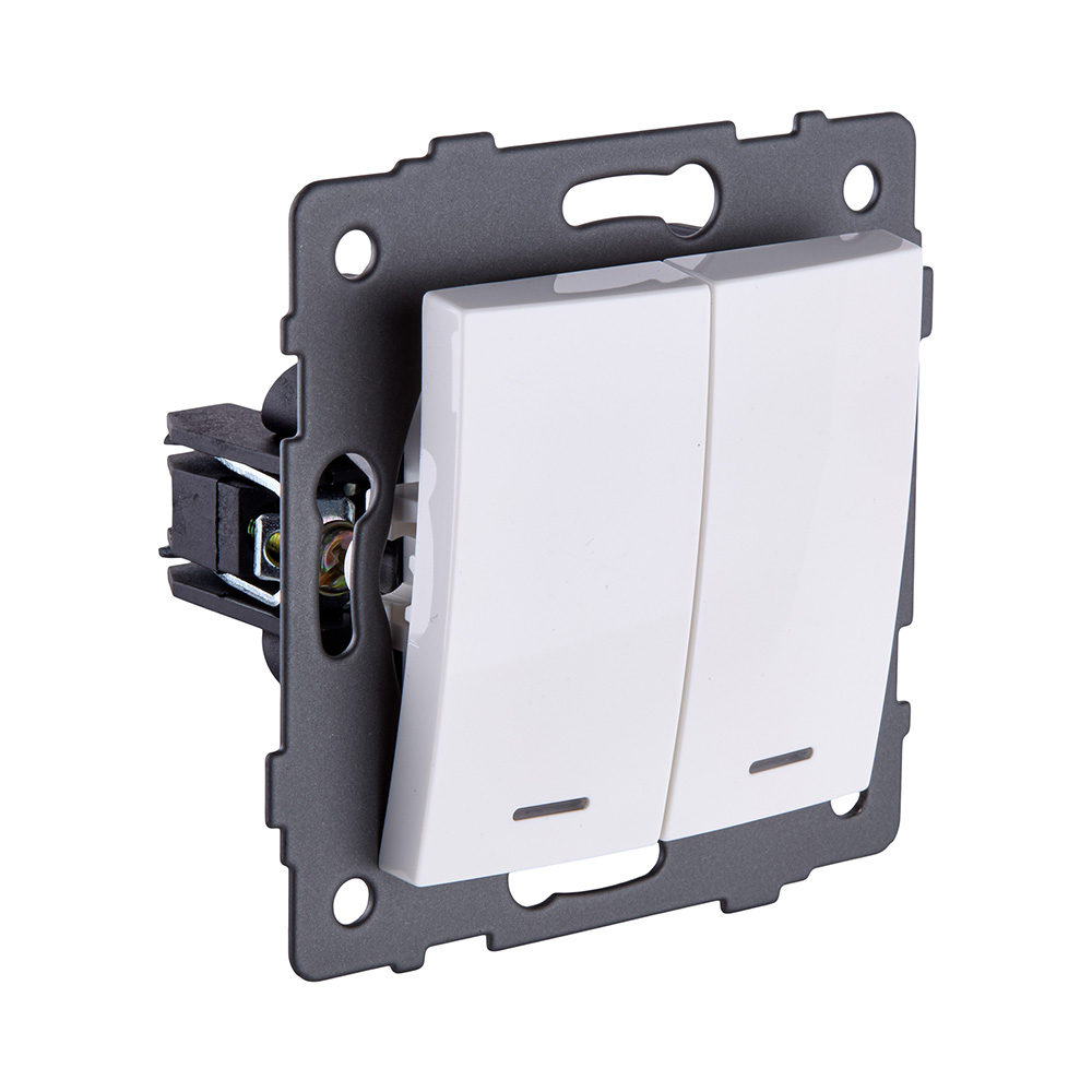 Выключатель 2-клавишный проходной 10А/250В с LED подсветкой, изогнутый, белый Kollinger REA-R-010WH для Aspekt, Eleganz, Reflex в Санкт-Петербурге