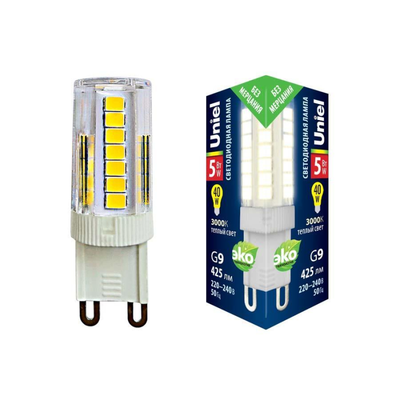 Лампа светодиодная (UL-00006748) Uniel G9 5W 3000K прозрачная LED-JCD-5W/3000K/G9/CL GLZ09TR в #REGION_NAME_DECLINE_PP#