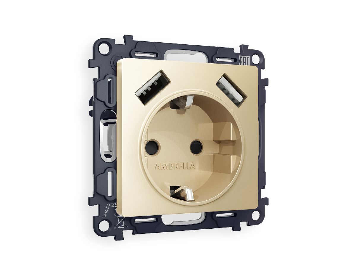 Комплект механизма розетки 2USB A+A 18W (быстрая зарядка) с/з Ambrella Volt Alfa MA609010 в Санкт-Петербурге
