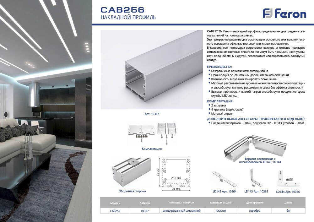 Профиль накладной Feron CAB256 10367 в Санкт-Петербурге