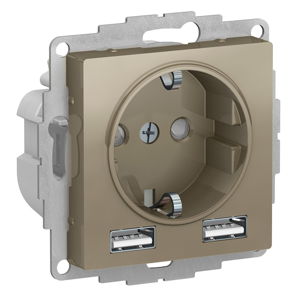 Розетка Systeme Electric AtlasDesign Шампань A+A, 5В/2,4А, 2х5В/1,2А SO + USB ATN000530 в Санкт-Петербурге