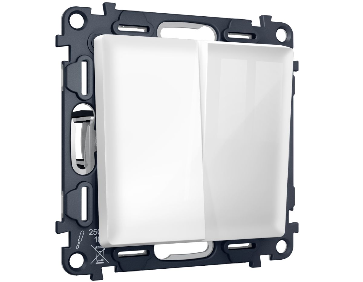 Комплект механизма 2-клавишного перекрестного выключателя 10A-250V Alfa Белый глянец Quant Ambrella Volt MA103030 (AP1030, VM125) в Санкт-Петербурге