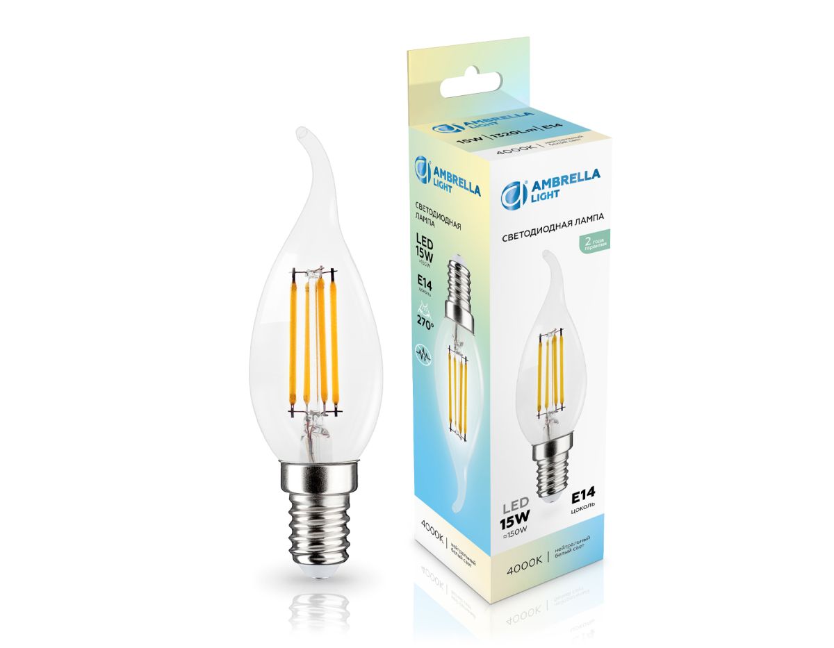 Филаментная светодиодная лампа Ambrella Light Bulbing E14 15W 4000K свеча на ветру 351524 в Санкт-Петербурге