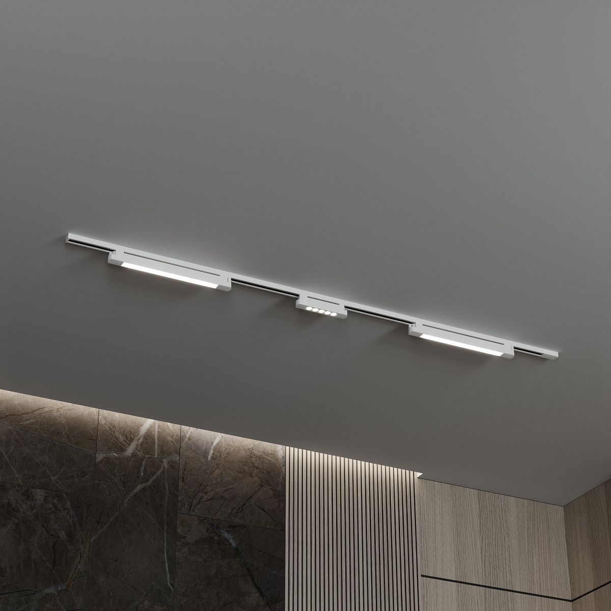 Трековая система со светильниками №10 однофазная накладная Skylite (220В, форма - прямая, 2м, 3000K) белая Hesby Lighting HSBL_kompl_S010_NI2W3K в Санкт-Петербурге