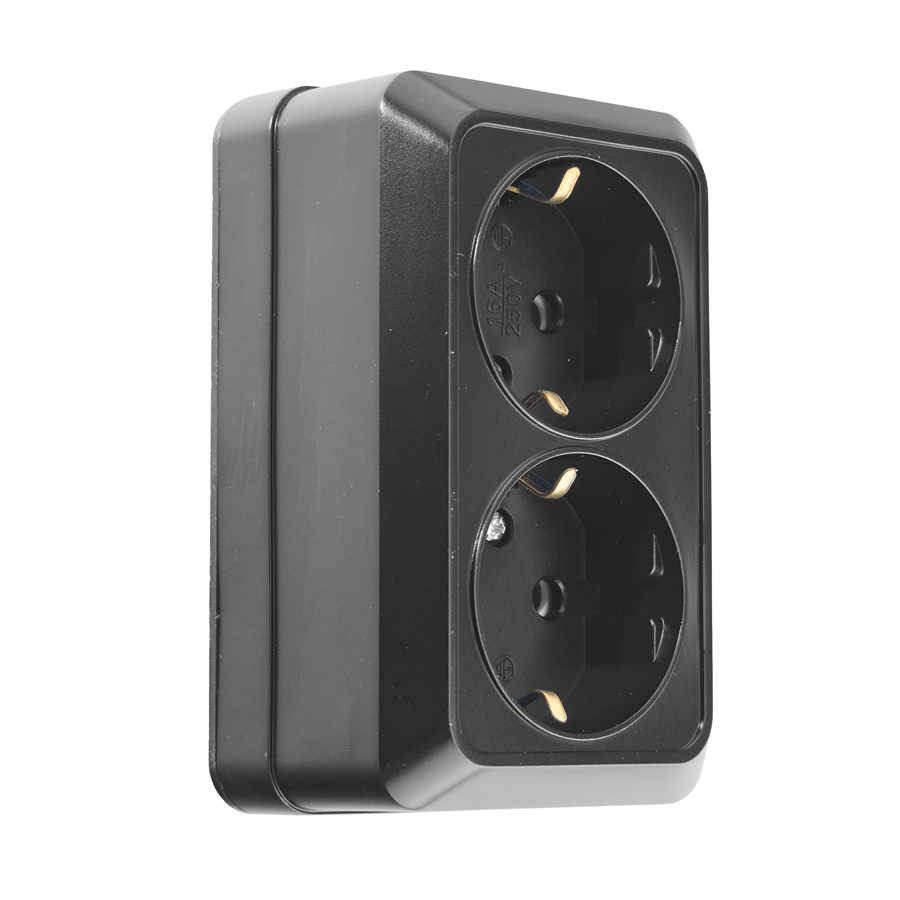 Розетка двойная 2П+3 открытой установки IP20 16А 250В (керамика) черная General Альфа 477057 в Санкт-Петербурге