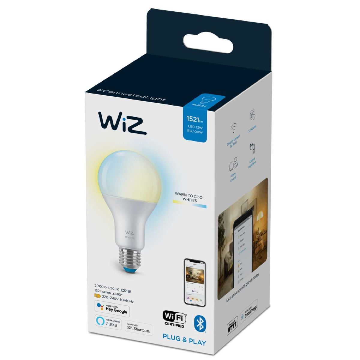 Умная светодиодная лампа Wiz Wi-Fi BLE100WA67E27927-65TW1PF/6 E27 13W 2700/6500K 929002449602 в Санкт-Петербурге