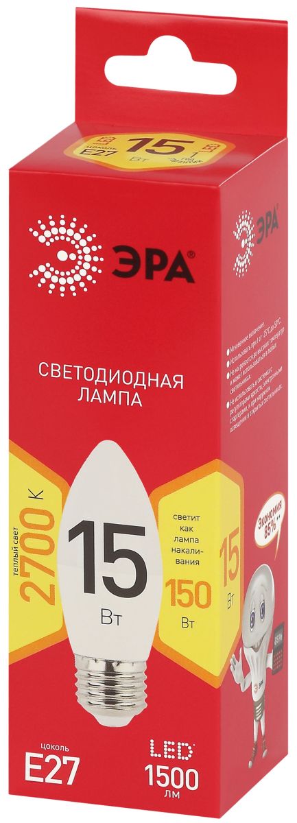 Лампа светодиодная Эра RED LINE LED B35-15W-827-E27 R 15Вт свеча Б0070088 в Санкт-Петербурге