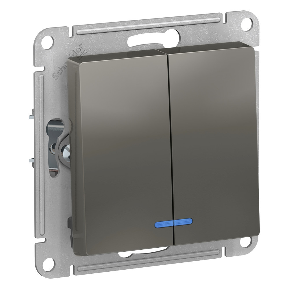 Выключатель 2-клавишный с подсветкой, сх.5а, 10АХ, Systeme Electric AtlasDesign Сталь ATN000953 в Санкт-Петербурге